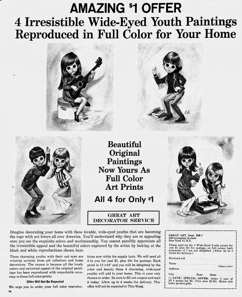 Newspaper ads of wide-eyed children prints