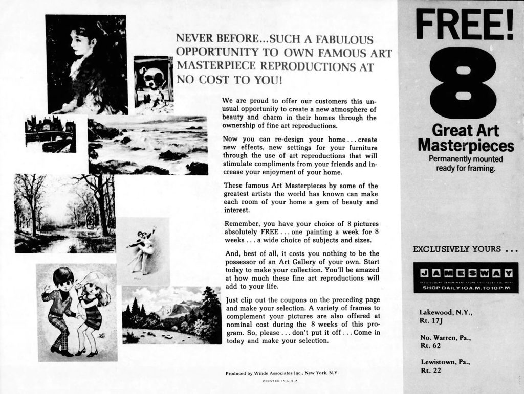 Newspaper advertisement for reproduction artwork