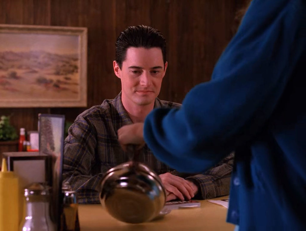 Dale Cooper watching Annie Blackburn pour coffee