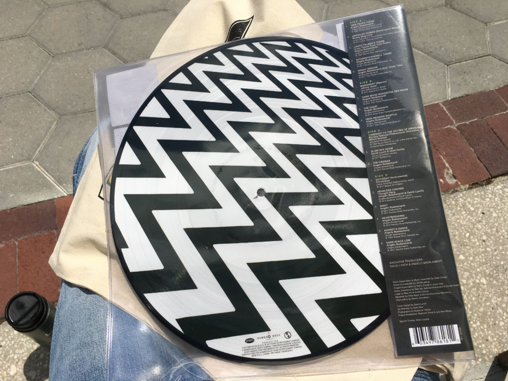 Twin Peaks Vinyl Soundtrack with black and white chevron floor