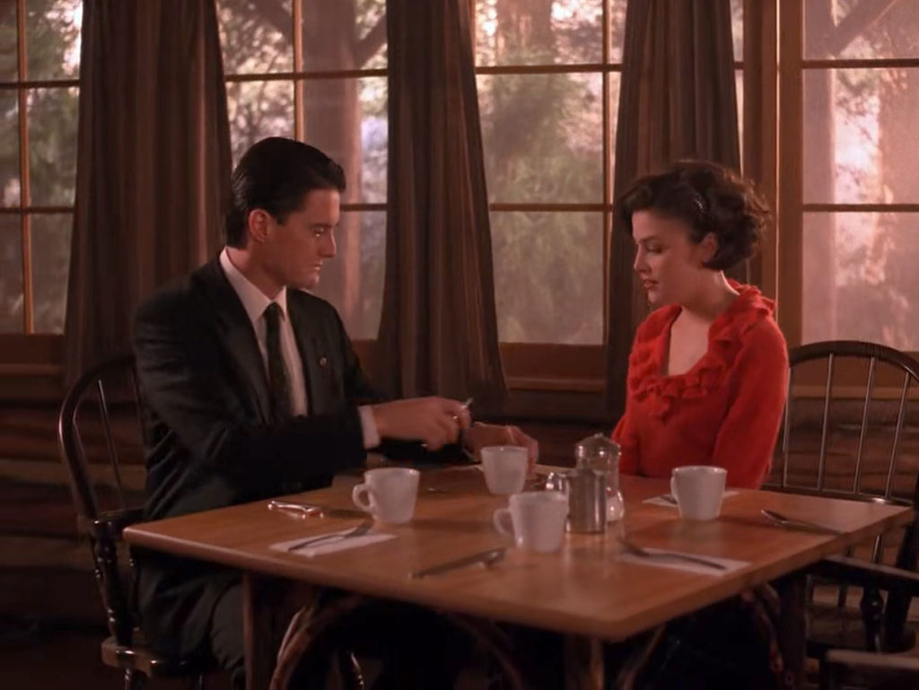 Agent Cooper and Audrey Horne at Great Northern Hotel breakfast table