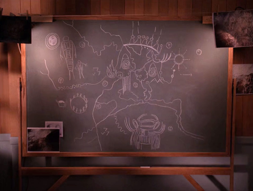 Owl Cave drawn on a chalkboard