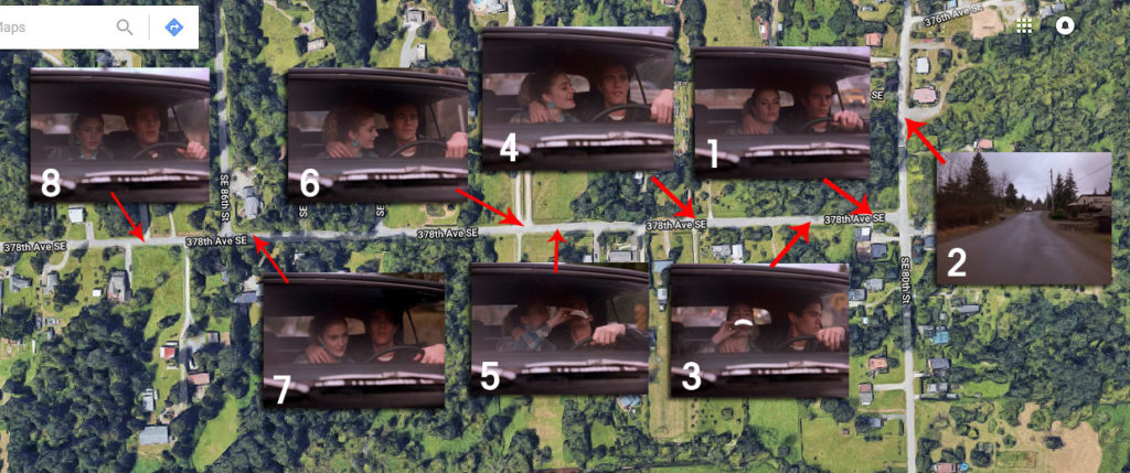 Google Maps image with image markers indicating where scenes were shot.