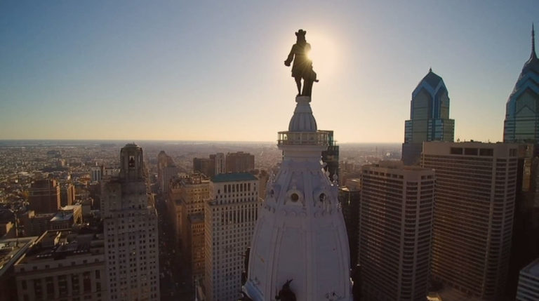 Aerial shot of downtown Philadelphia, PA