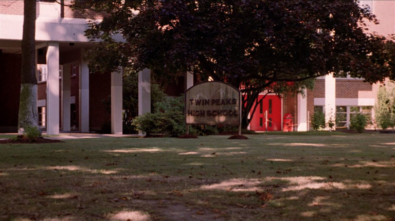 Twin Peaks High School sign in the yard