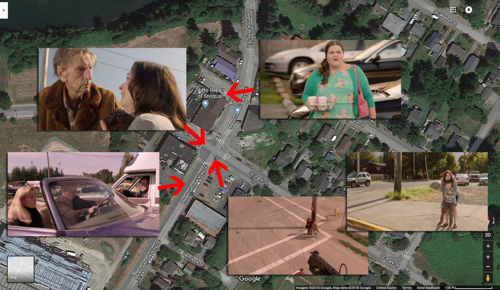 Google Maps aerial image of locations seen in Twin Peaks: Fire Walk With Me and Twin Peaks Season 3