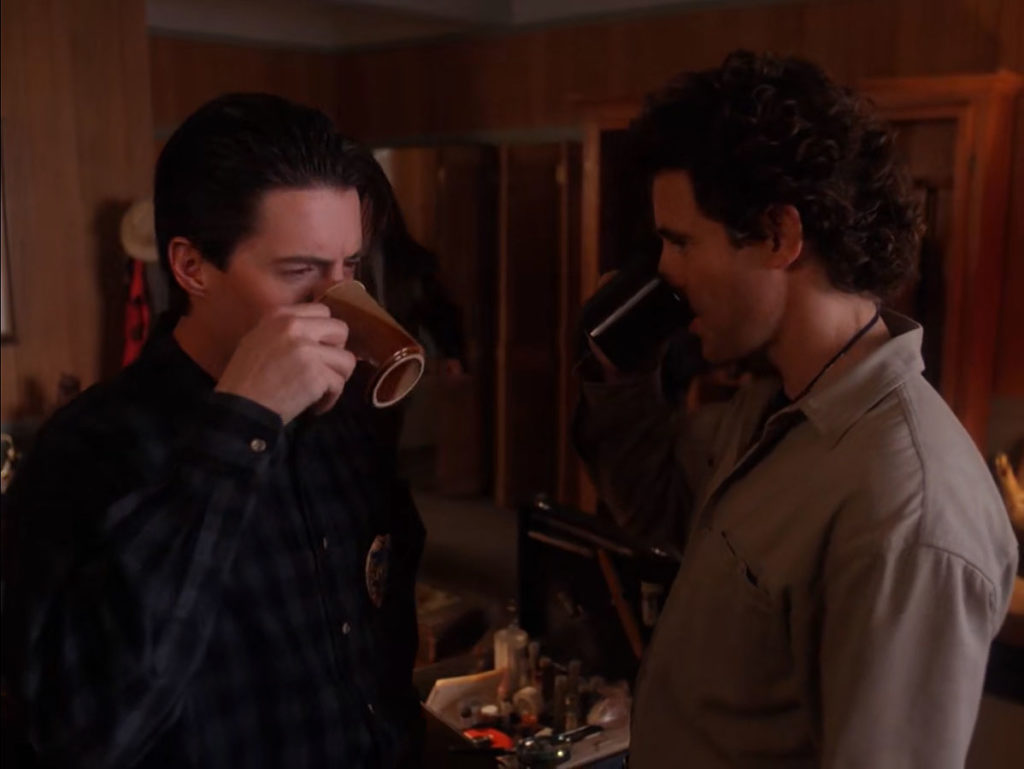 Sheriff Truman and Deputy Dale Cooper drinking coffee