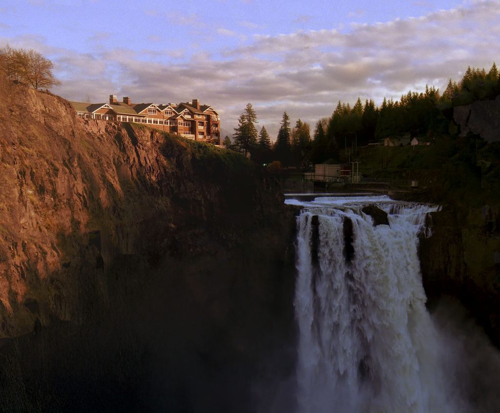 The Great Northern Hotel and White Tail Falls