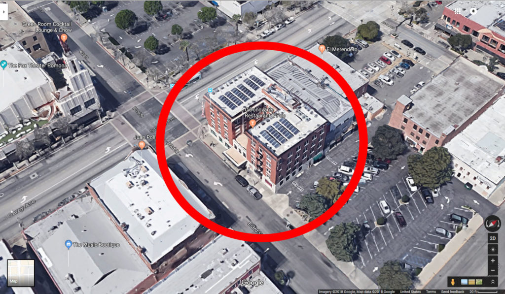 Google Maps Aerial view of building circled in red