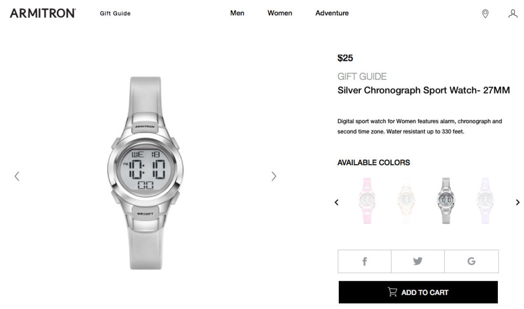 Armitron Website with silver watch