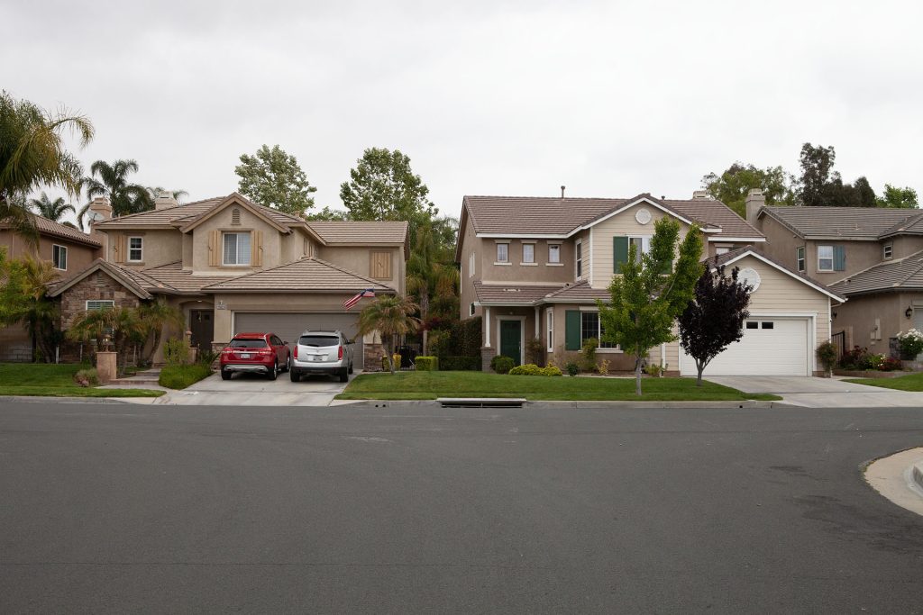 Neighborhood street with homes