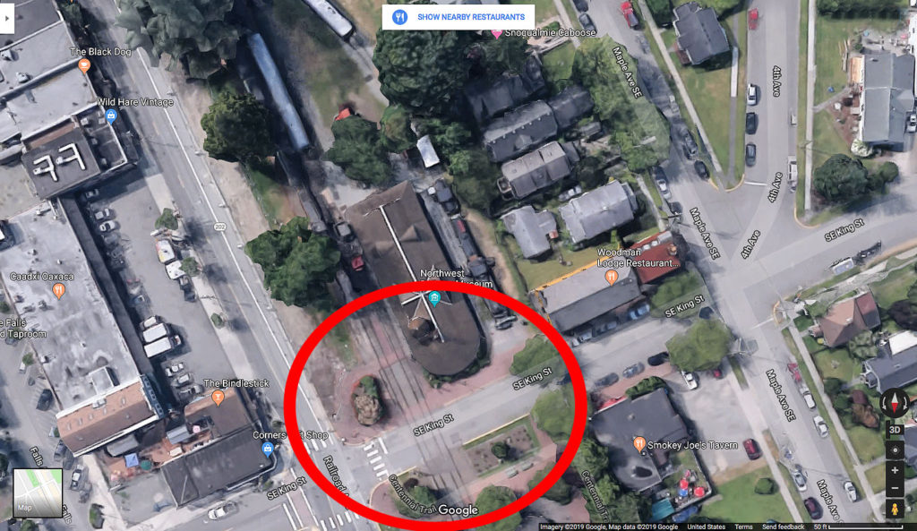 Google Maps aerial view of train depot