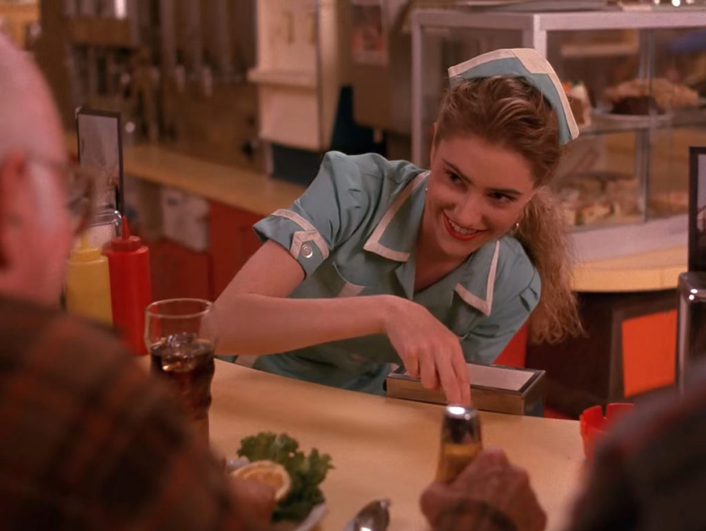 Shelly Johnson reenacting funeral at Double R Diner