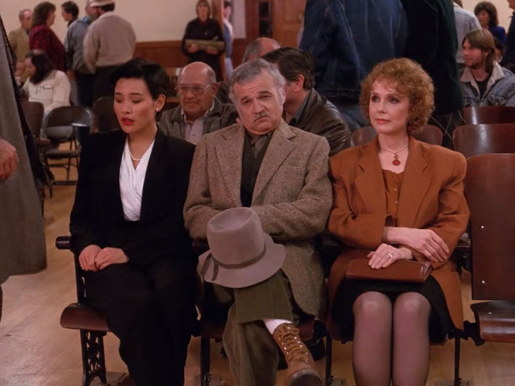 Josie Packard sitting next to Pete and Catherine Martell