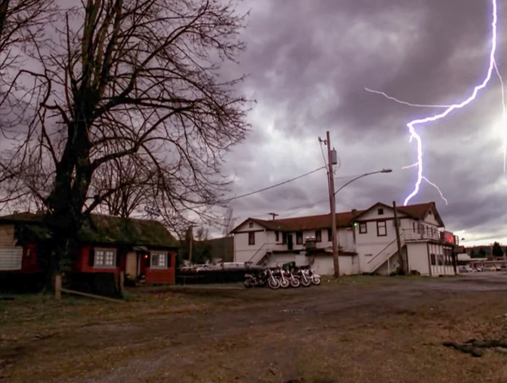 Lighting strikes above the Roadhouse