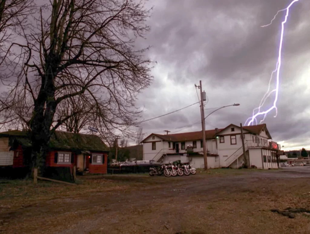 Lighting strikes above the Roadhouse