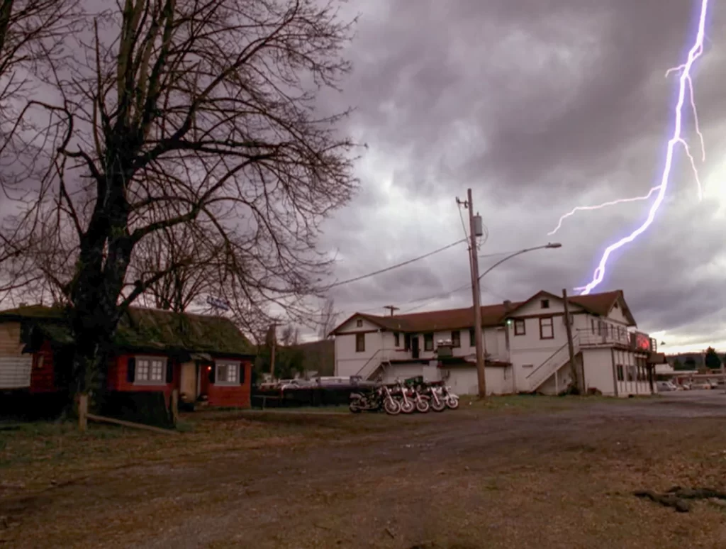 Lighting strikes above the Roadhouse