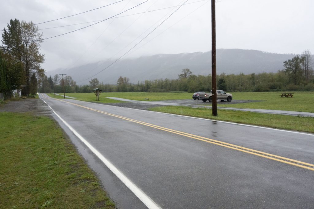 Road near gravel parking lot