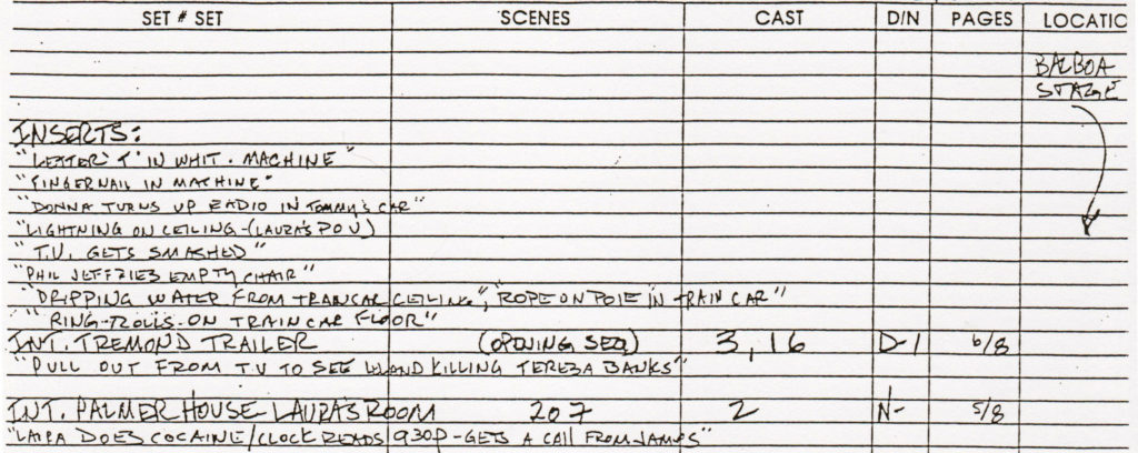 Inserts from Call Sheet on Nov. 1, 1991