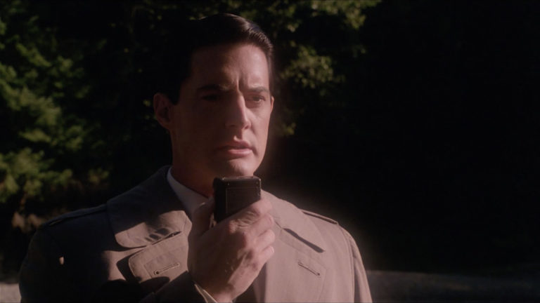 Agent Cooper speaking to his micro-tape recorder at Wind River