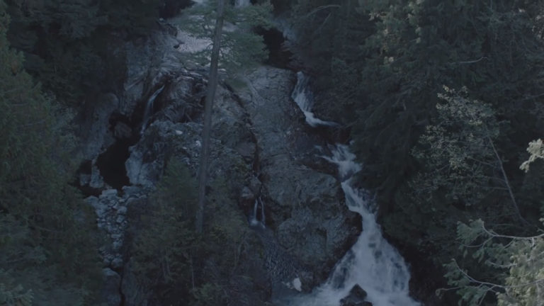 Aerial view of Weeks Falls in woods