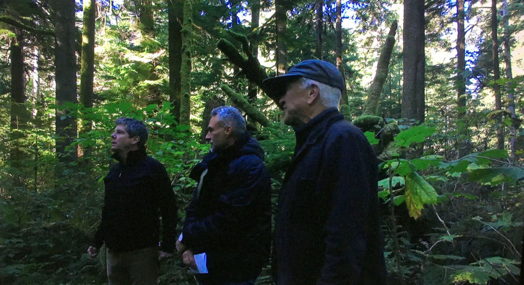 David Lynch, Peter Deming, Scott Cameron in the woods