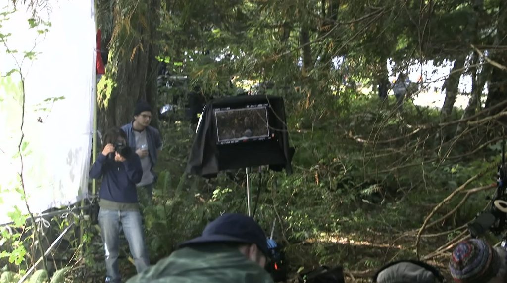 Film crew in the woods