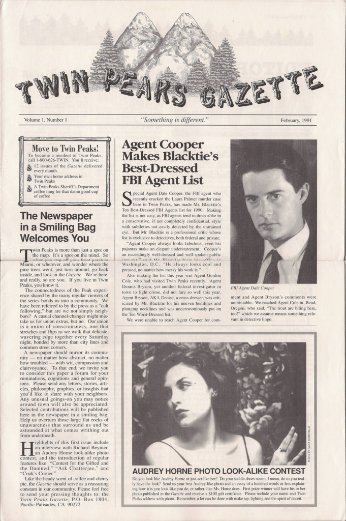 Twin Peaks Gazette with images of Dale Cooper and Audrey Horne