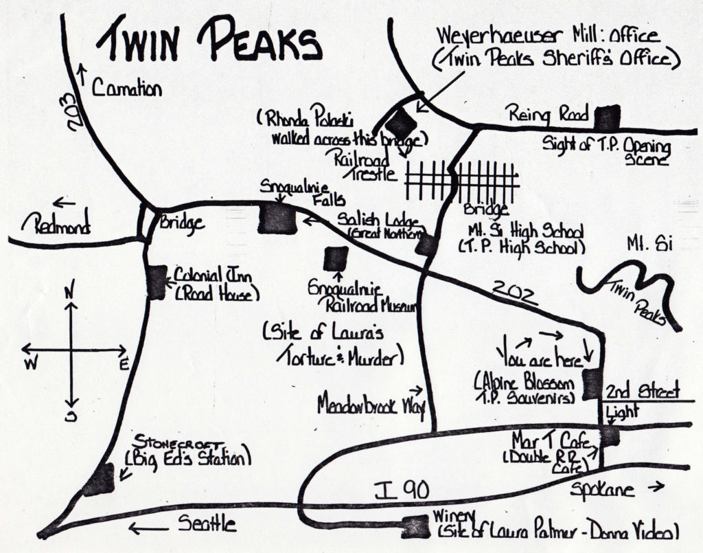 Map to Twin Peaks Film Locations - August 1996