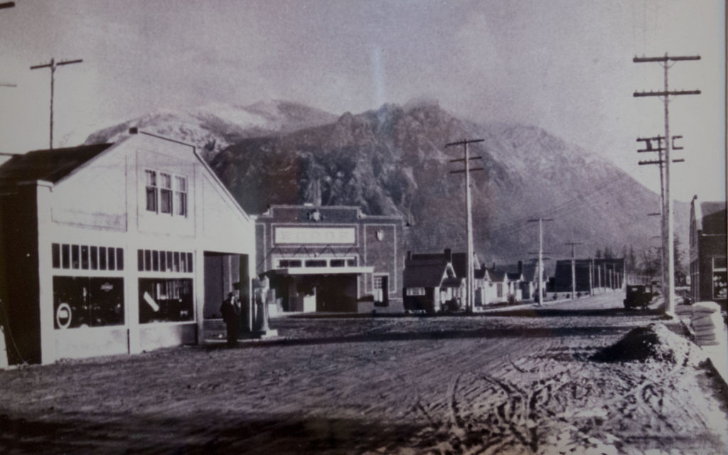Downtown Meadowbrook with mountain in distance