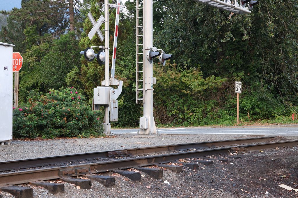 Train tracks and a crossing signal