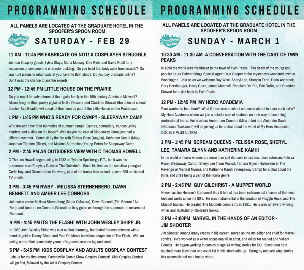 Fayetteville Comic Show Program Schedule