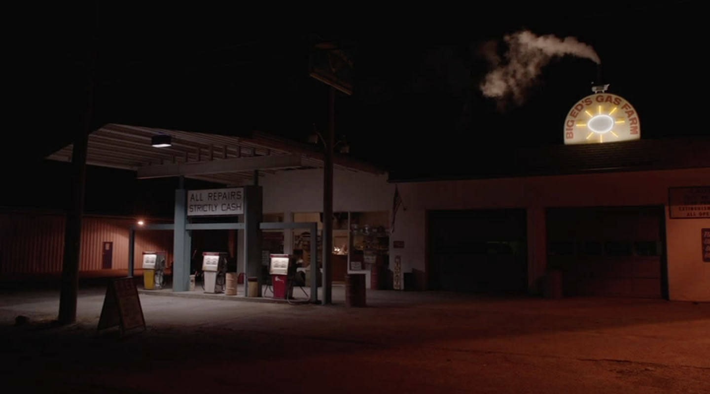 Big Ed's Gas Farm exterior at night