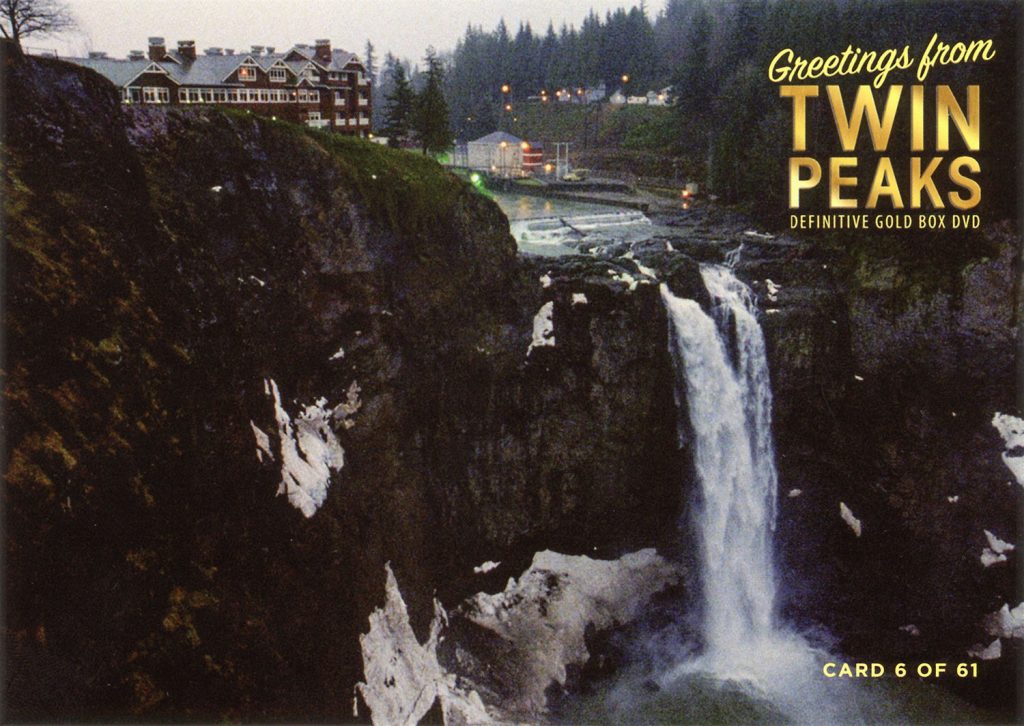 Greetings from Twin Peaks DVD Postcards hotel perched above waterfall