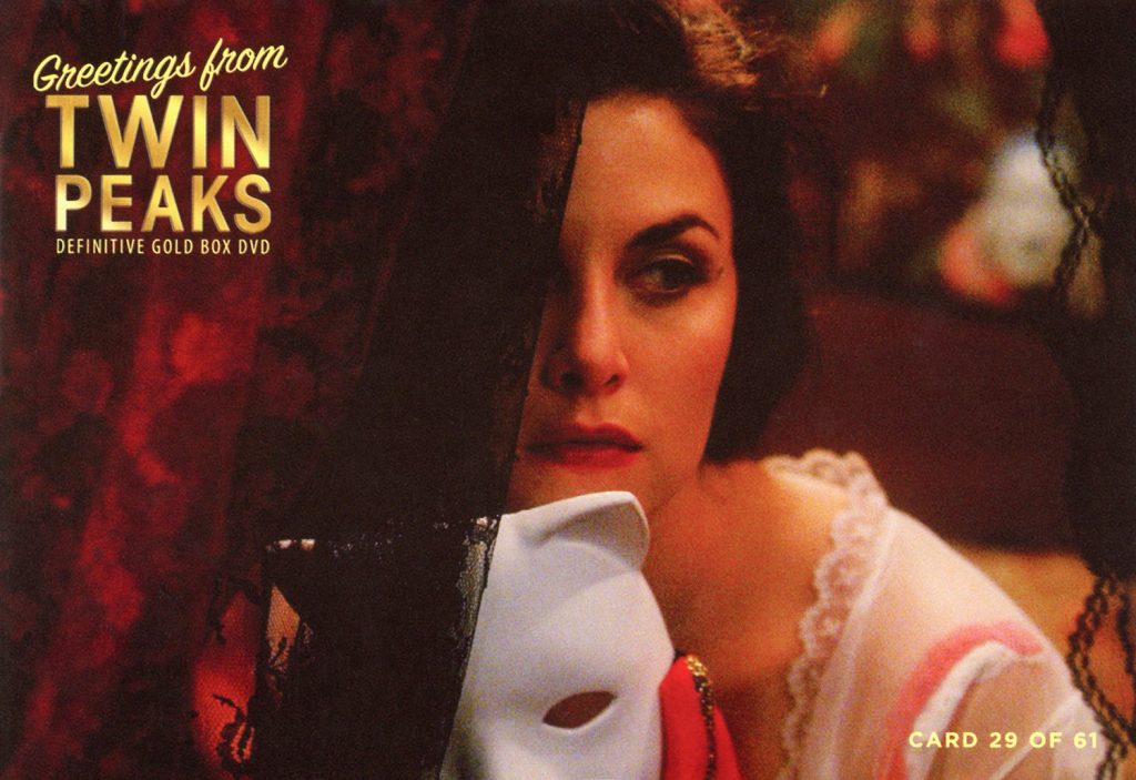 Greetings from Twin Peaks DVD Postcards Audrey Horne holding mask at One Eyed Jacks