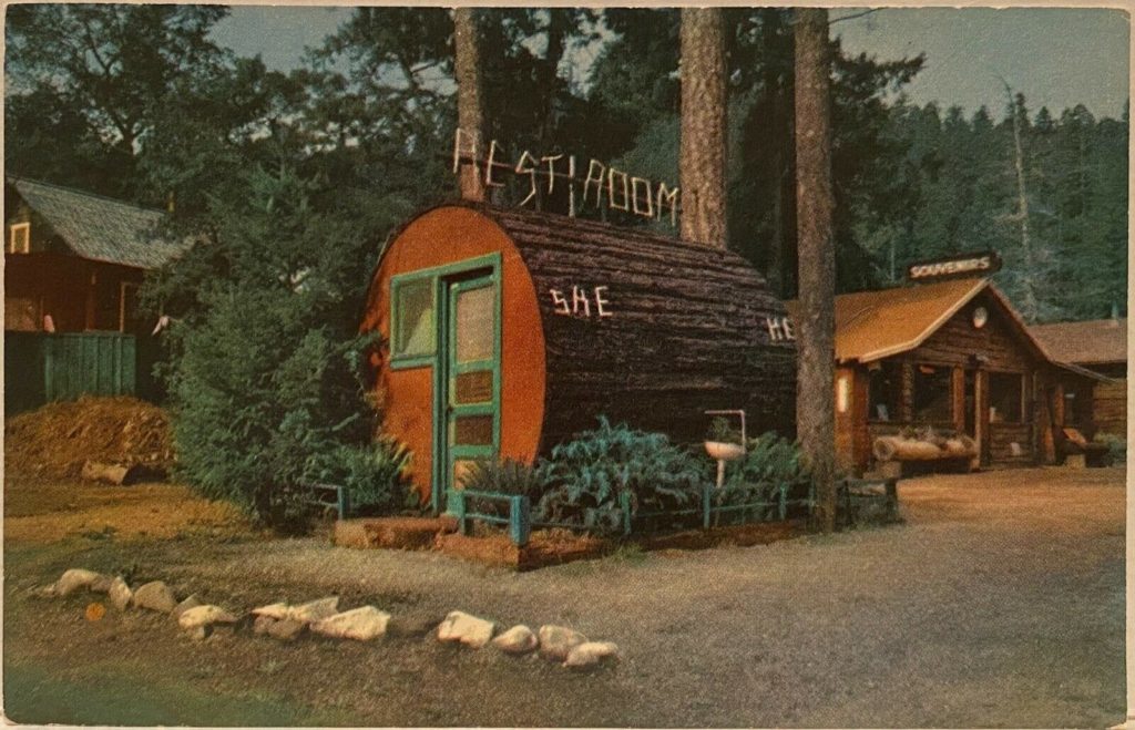 Grundy's Redwood Terrace Restroom Postcard