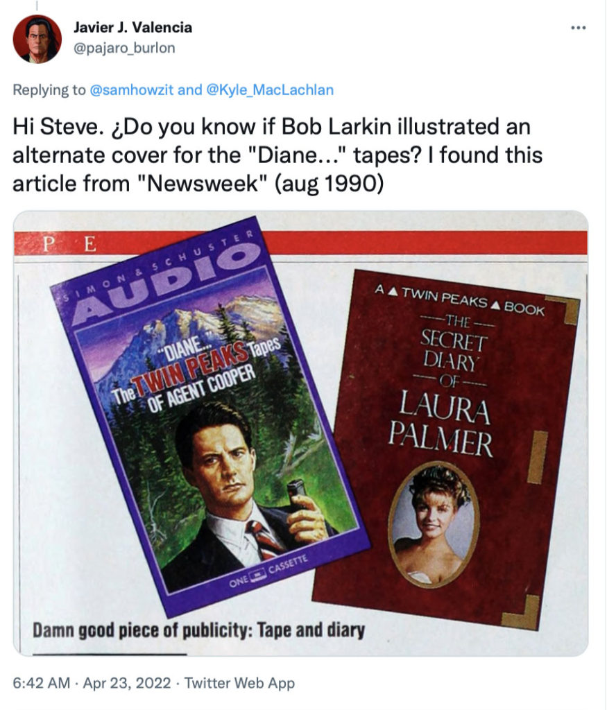 Tweet from Javier Valencia about Newsweek article with Twin Peaks Books