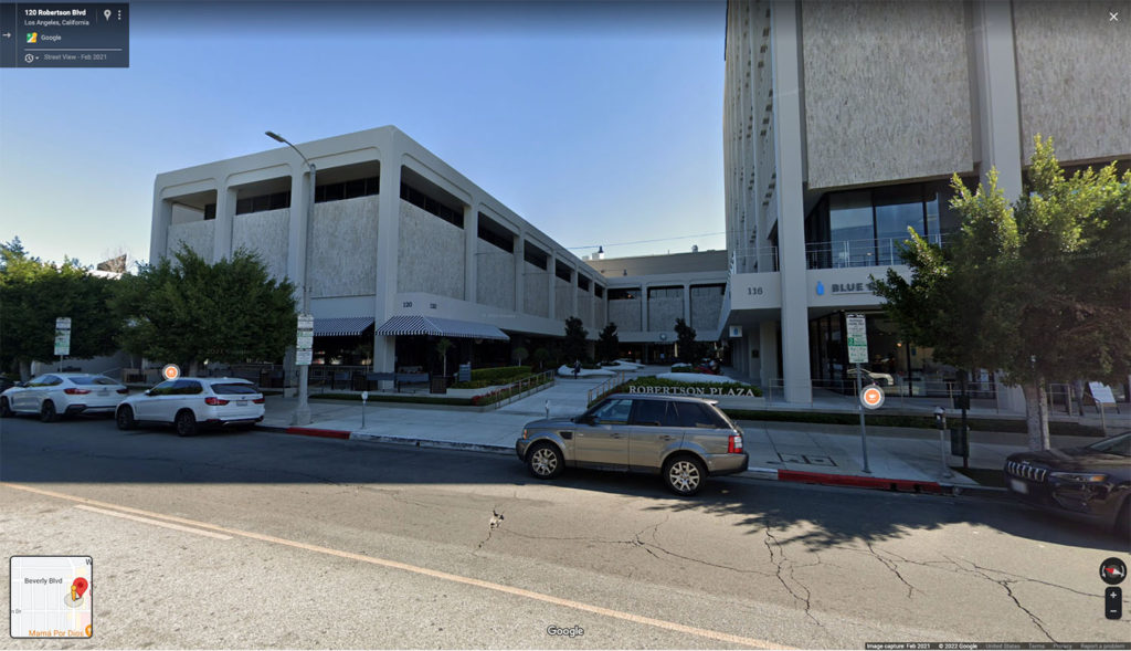 Google Street View of building on Robertson Street in West Hollywood