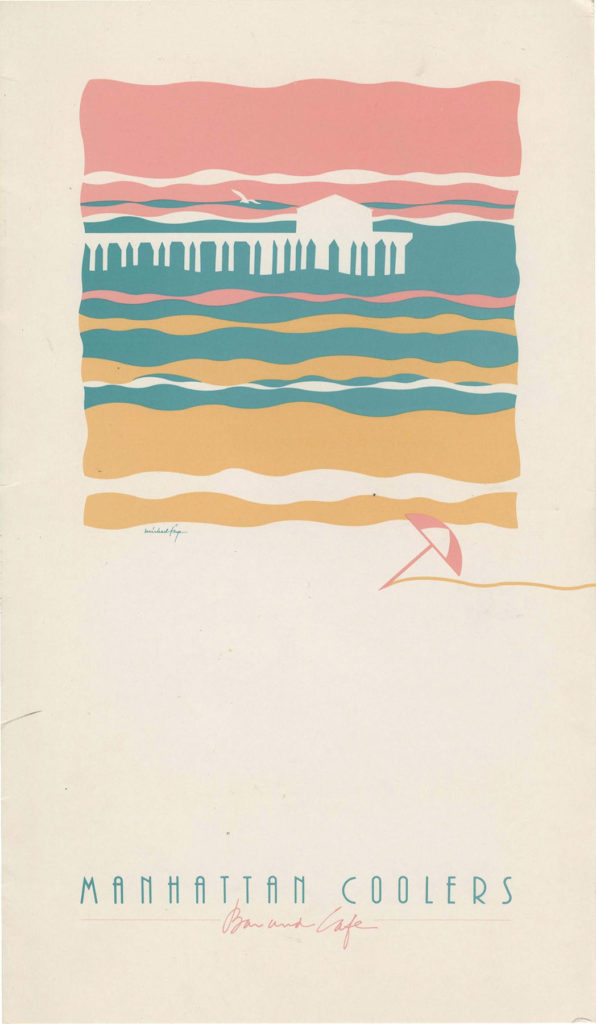 Manhattan Coolers Menu cover with a stylized beach scene done in pastel colors