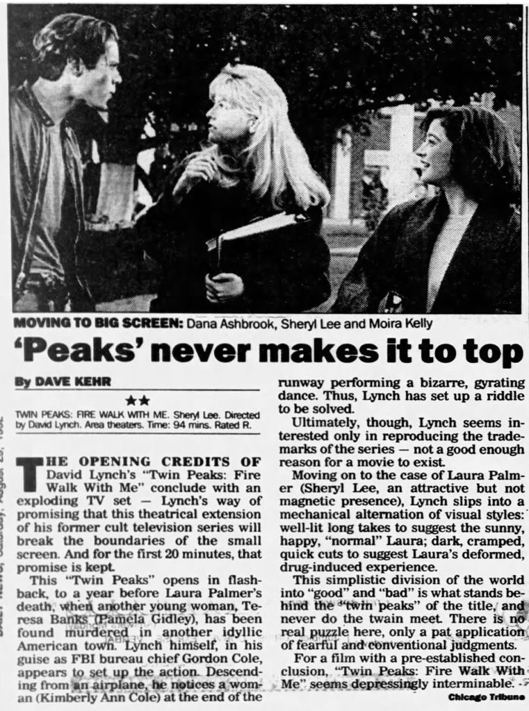 Review by Dave Kehr of Twin Peaks: Fire Walk With Me in Daily News on August 29, 1992