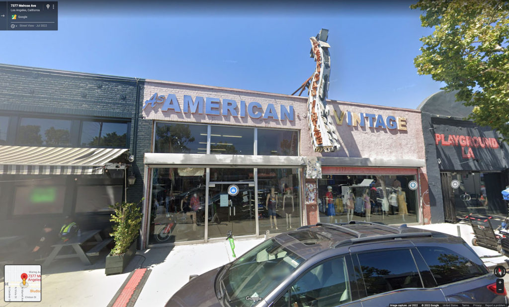 Google street view image of American Vintage storefront on Melrose Avenue