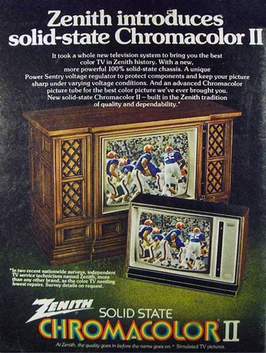 1973 Zenith Advertisement for Solid State Chromacolor II televisions