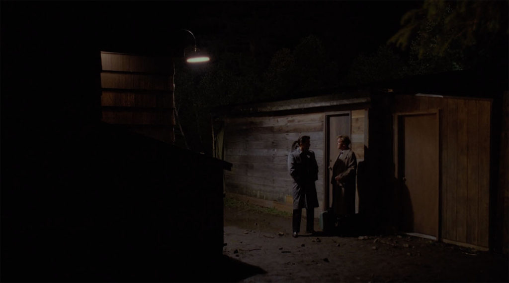 Agents Desmond and Stanley standing outside the Deer Meadow Sheriff Station morgue at 3:30 in the morning