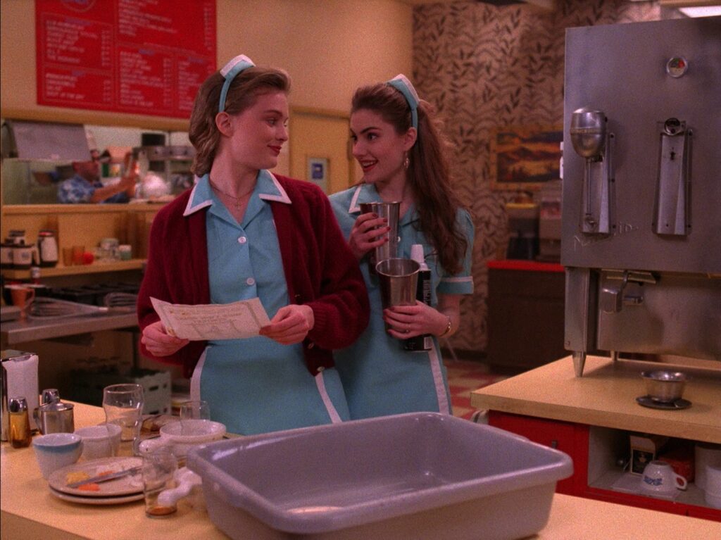 Annie Blackburn and Shelly Johnson speaking at the Double R Diner