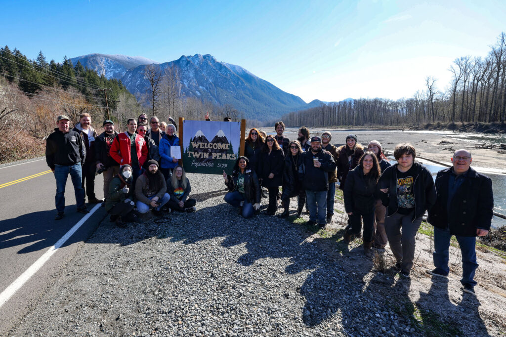 Twin Peaks fans gathered at the Welcome to Twin Peaks sign spot 