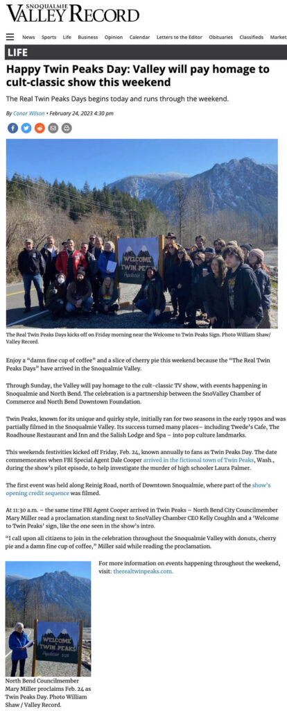 Valley Record article about Twin Peaks Day
