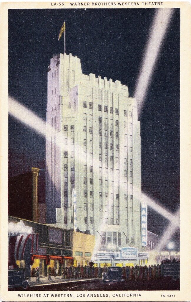 Postcard depicting opening night at the Warner Bros. Western Theatre