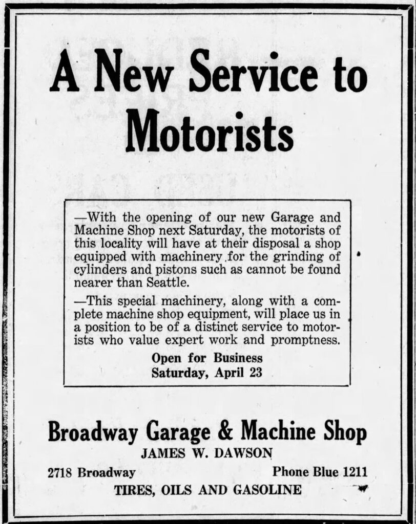 News paper ad for new garage and machine shop