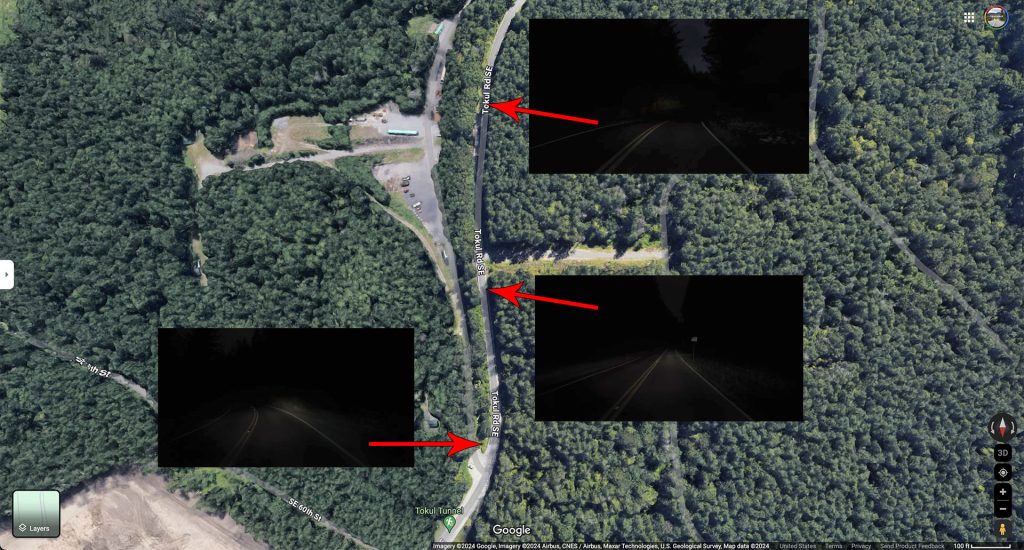 Aerial map of film location with scenes from Twin Peaks inserted