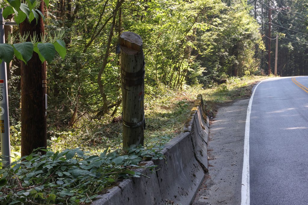 Pole alongside Tokul Road next to a concrete barrier